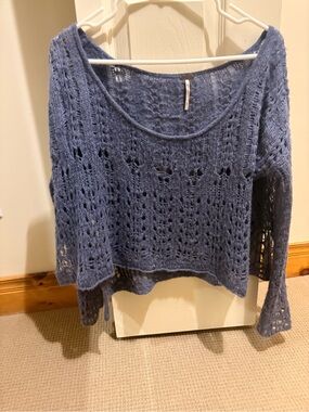 Women’s Open-Knit Scoop Neck Sweater - Blue free people